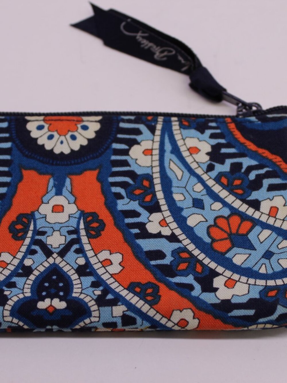 Vera Bradley Id Window & Key Ring Zip Wallet "Retired" Marrakesh Blue Orange - Picture 2 of 9